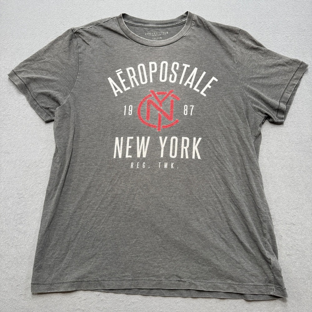 Aeropostale T-Shirt Men's XL Gray Faded Graphic NYC Short Sleeve Streetwear Y2K